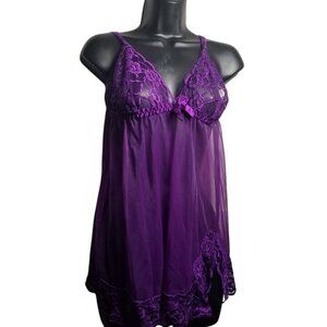 NWOT Fedricks of Hollywood Women's Purple Babydoll Cami Lace Coquette 90s Y2K